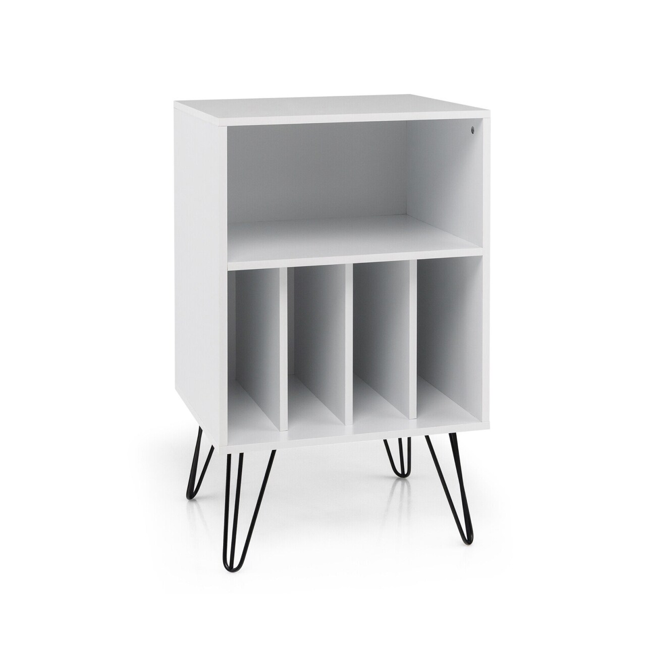 Freestanding Record Player Stand Record Storage Cabinet with Metal Legs